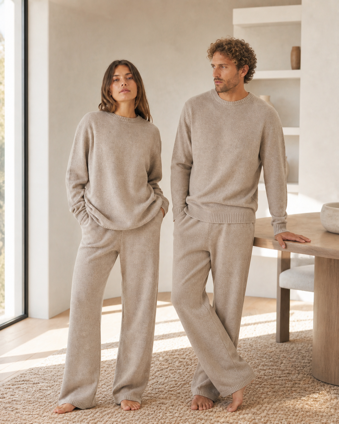 Smėlio spalvos derantis komplektas – unisex įvaizdis